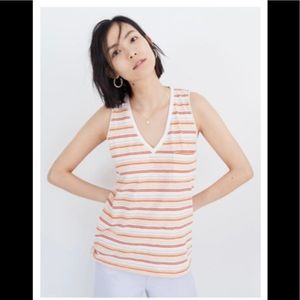 Madewell Whisper V-Neck Pocket Tank in Fieldgate Stripe, size S. Great condition